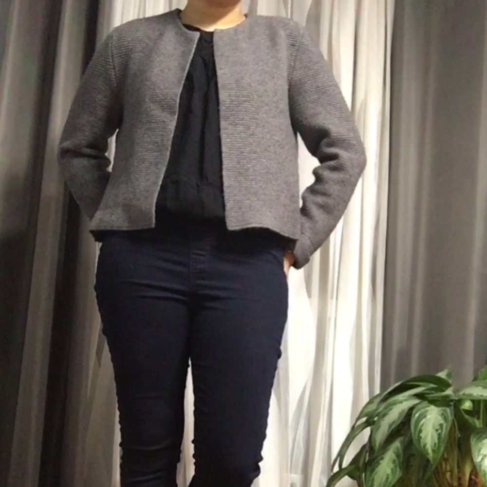 ELLE • Grey Ribbed Open Cardigan Size Large - Picture 4 of 7